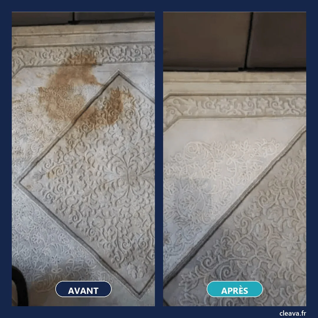 Tapis à motifs taché avant et après détachage — Cleava